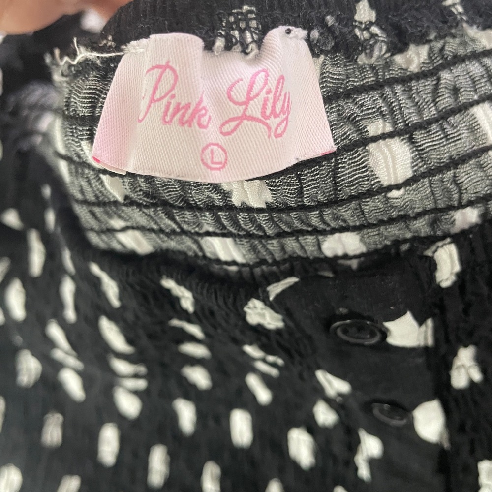 Pink Lily Womens Polka Dot Smocked Puff Sleeve Maxi Dress Milkmaid Black Large - Picture 5 of 6